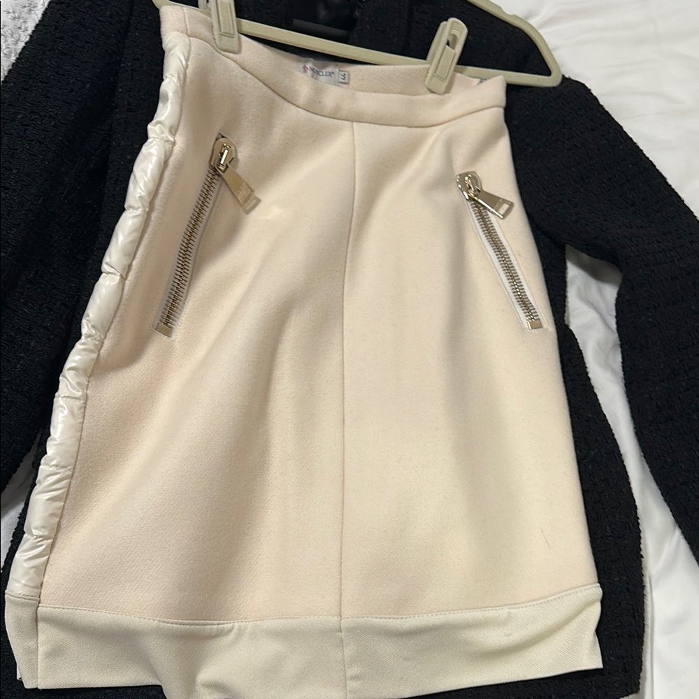 Moncler Cream Asymmetrical Pencil Skirt Mini